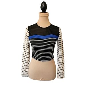English Factory Striped Cropped Longsleeve Top with Mesh Cutout Sz S